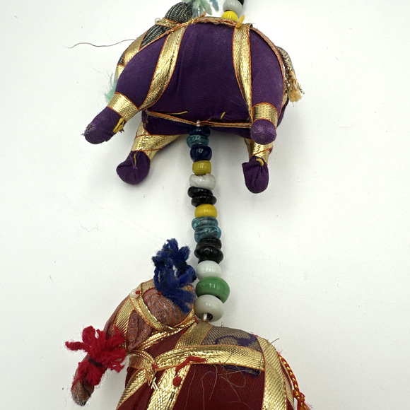 2 Handmade Colorful Fabric Elephant Camel On Hanging Beaded Strings Bells - Picture 6 of 6